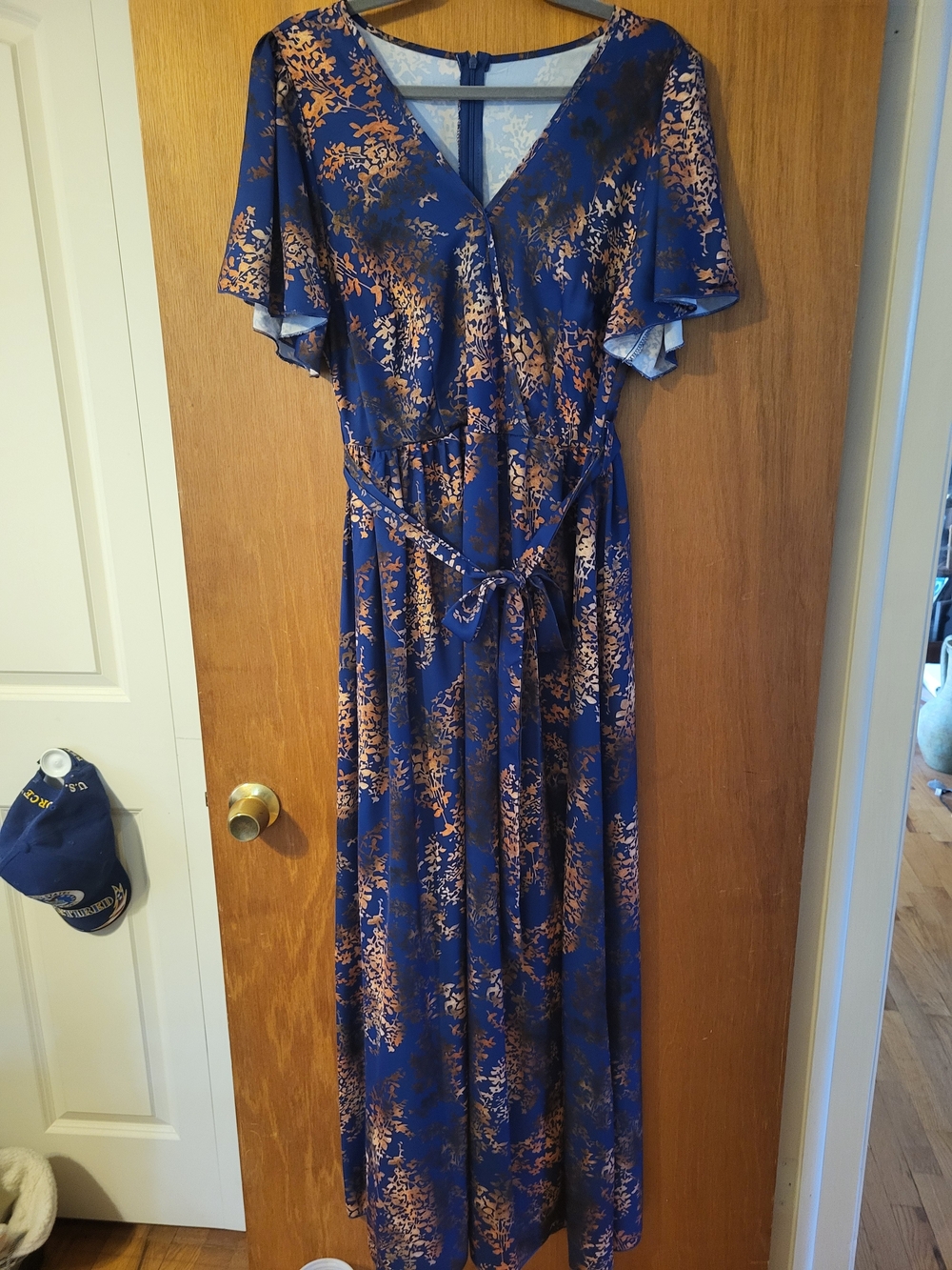 SHEIN Royal Blue Maxi Dress with Orange Rust Floral Print